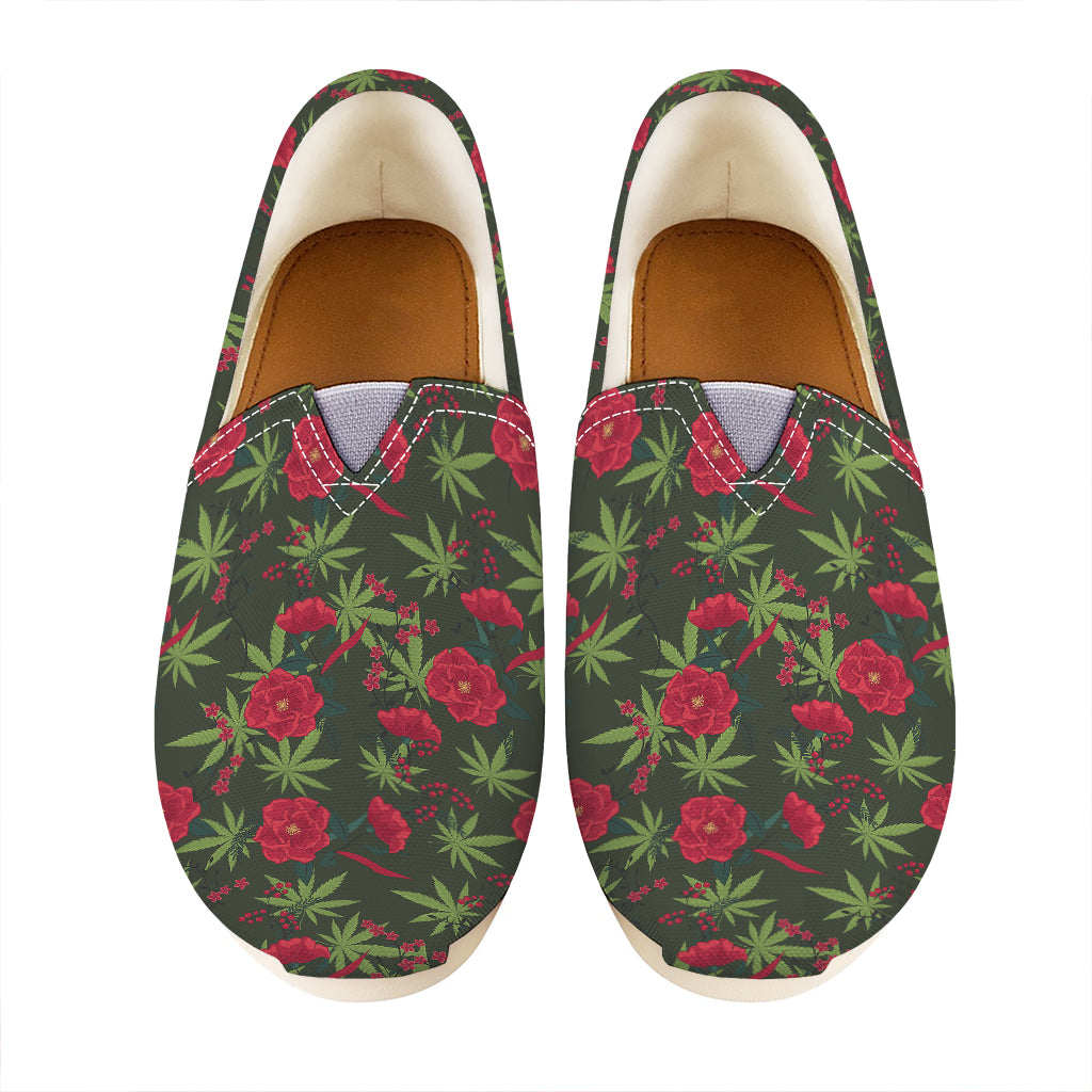 Hemp Leaves And Flowers Pattern Print Casual Shoes