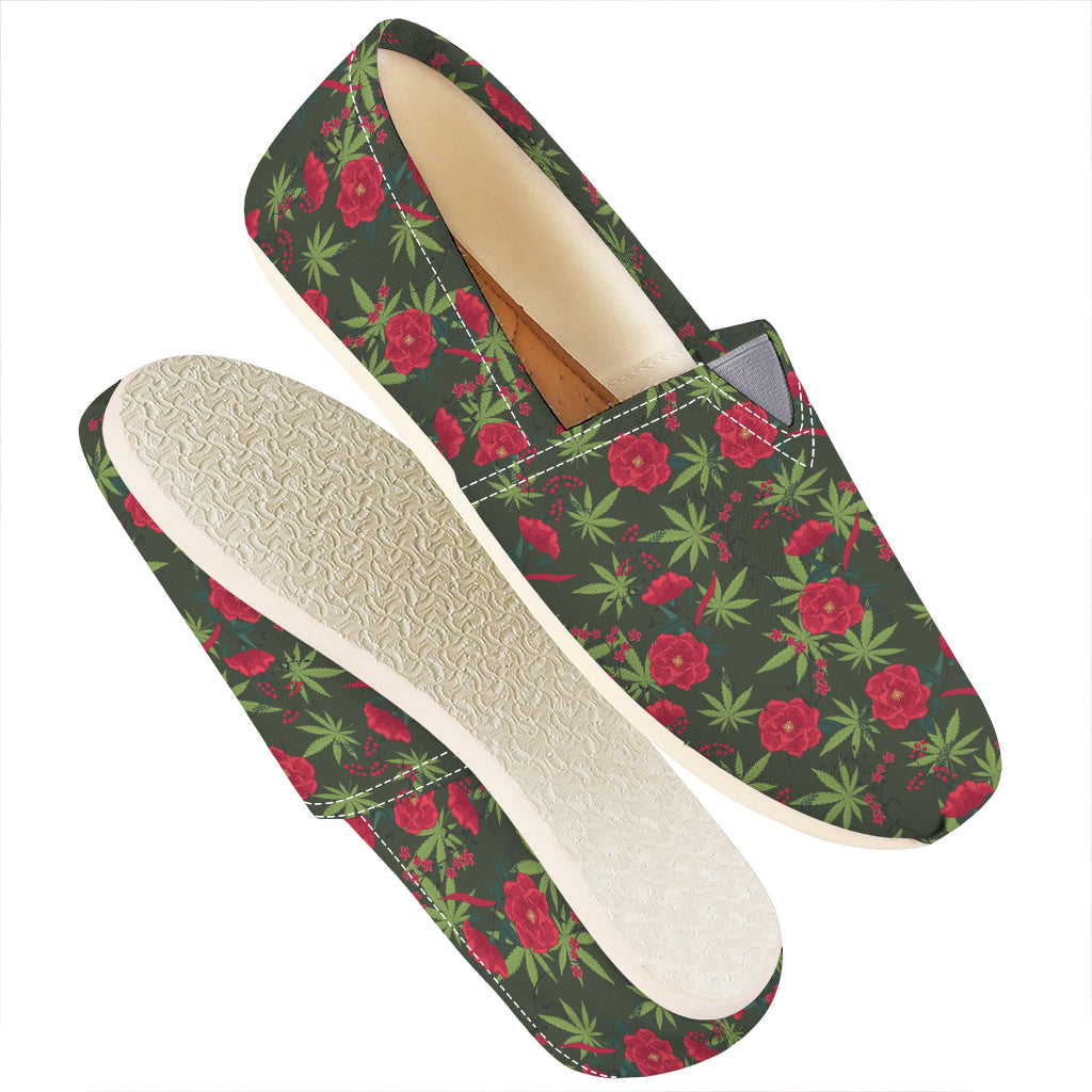 Hemp Leaves And Flowers Pattern Print Casual Shoes