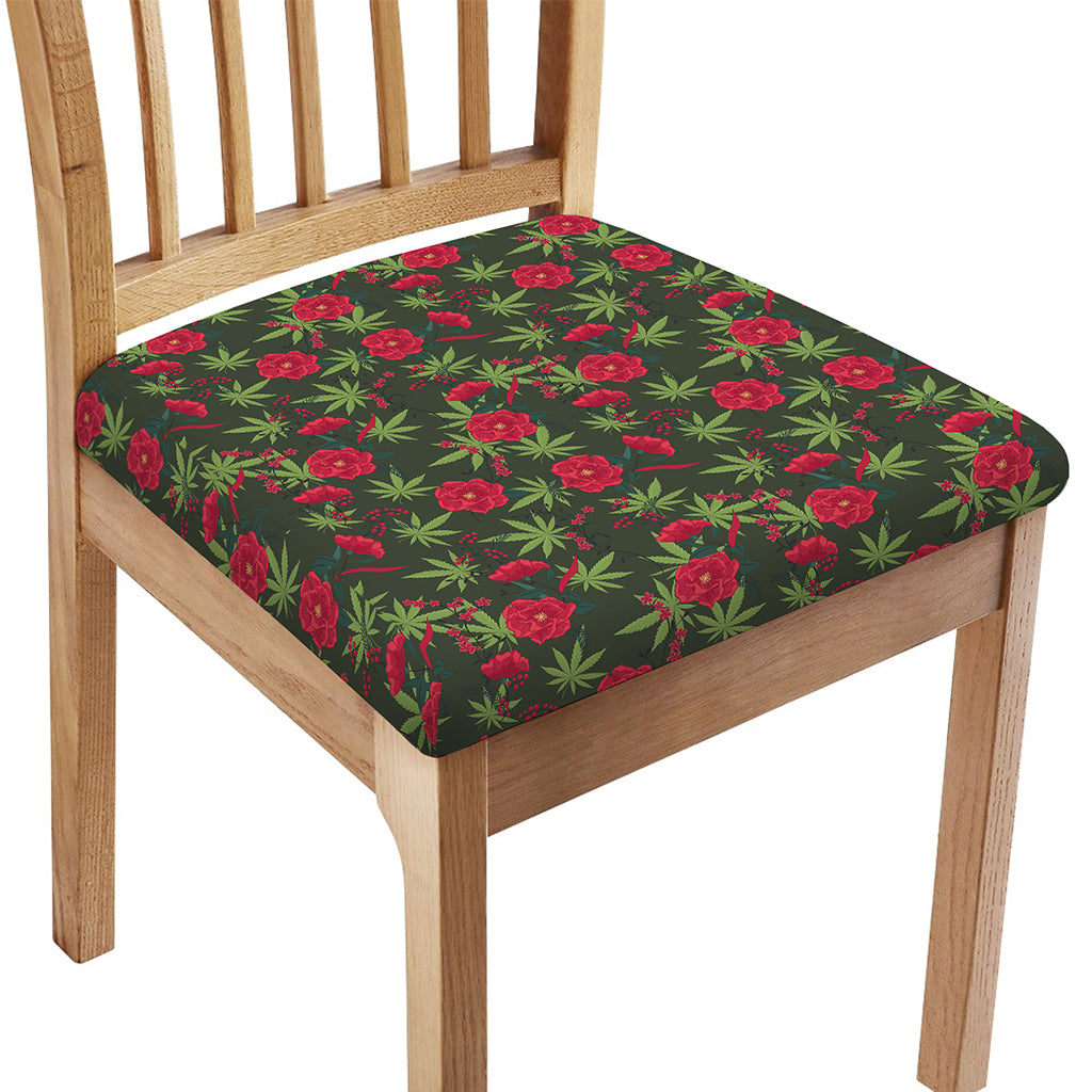 Hemp Leaves And Flowers Pattern Print Chair Cushion Cover