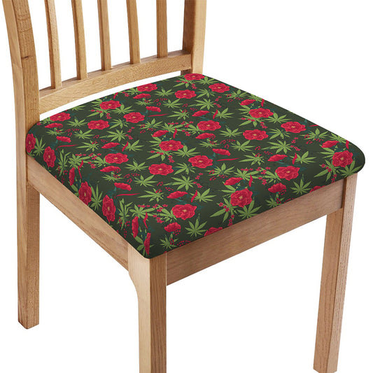 Hemp Leaves And Flowers Pattern Print Chair Cushion Cover