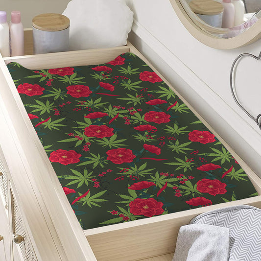 Hemp Leaves And Flowers Pattern Print Changing Pad Cover