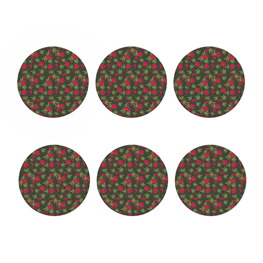 Hemp Leaves And Flowers Pattern Print Coaster Set