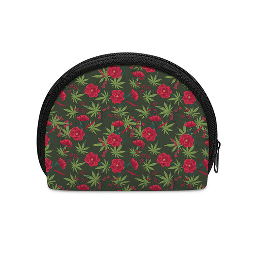 Hemp Leaves And Flowers Pattern Print Coin Purse