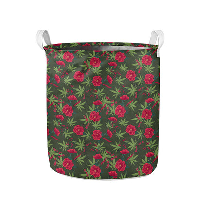 Hemp Leaves And Flowers Pattern Print Collapsible Laundry Basket