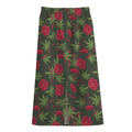 Hemp Leaves And Flowers Pattern Print Cotton Front Slit Maxi Skirt