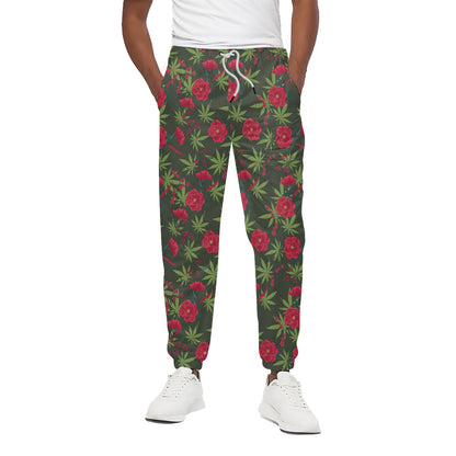 Hemp Leaves And Flowers Pattern Print Cotton Pants