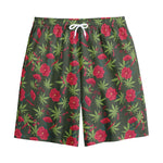 Hemp Leaves And Flowers Pattern Print Cotton Shorts