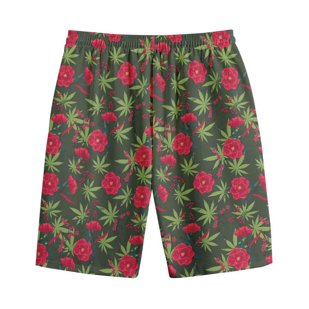 Hemp Leaves And Flowers Pattern Print Cotton Shorts