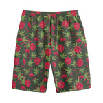 Hemp Leaves And Flowers Pattern Print Cotton Shorts