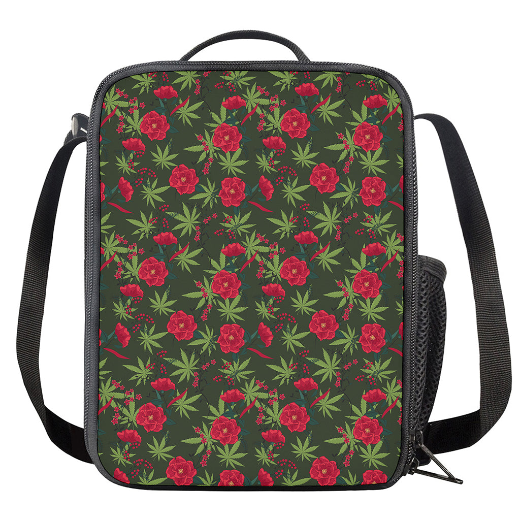 Hemp Leaves And Flowers Pattern Print Crossbody Lunch Bag