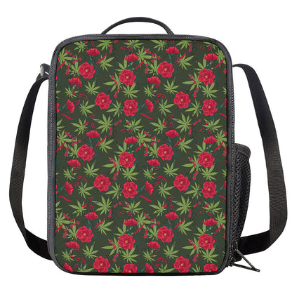 Hemp Leaves And Flowers Pattern Print Crossbody Lunch Bag