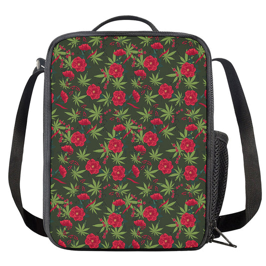 Hemp Leaves And Flowers Pattern Print Crossbody Lunch Bag