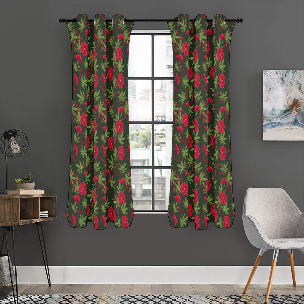 Hemp Leaves And Flowers Pattern Print Curtain