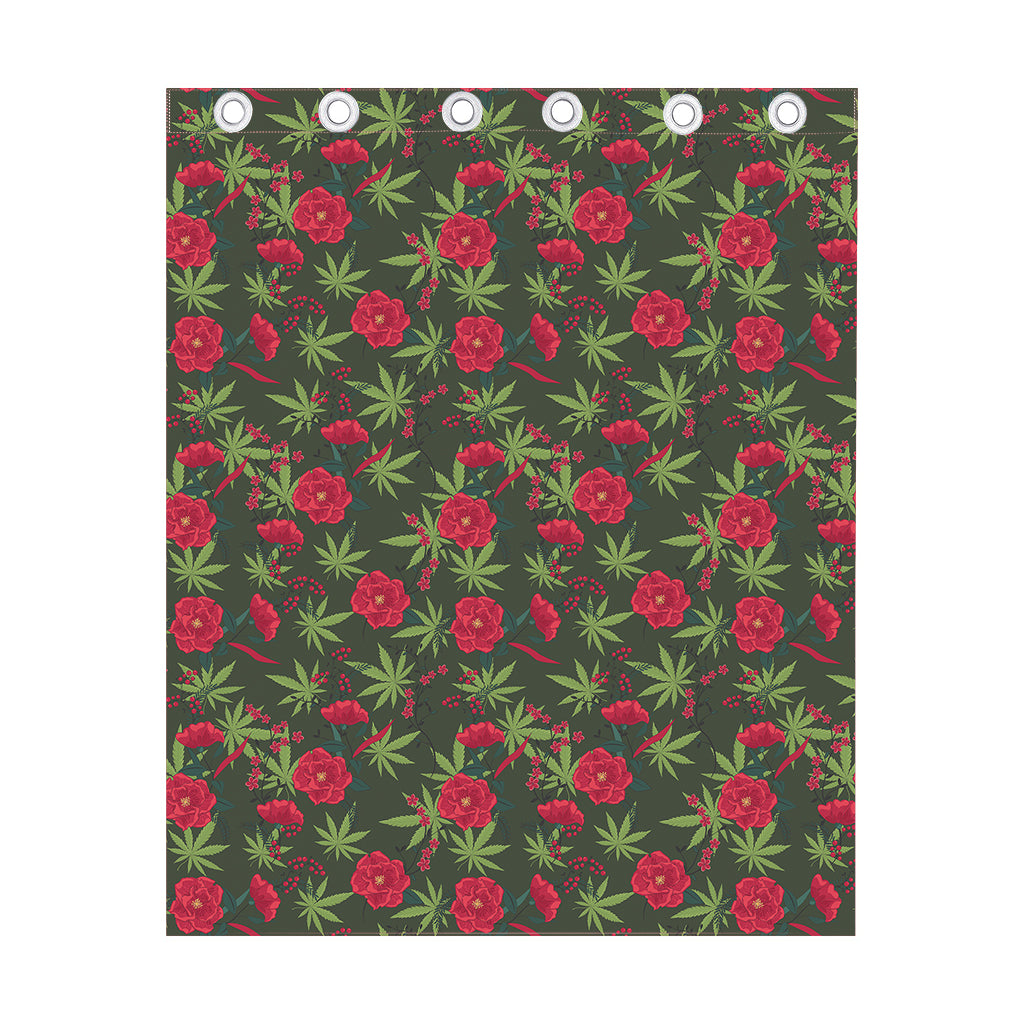 Hemp Leaves And Flowers Pattern Print Curtain