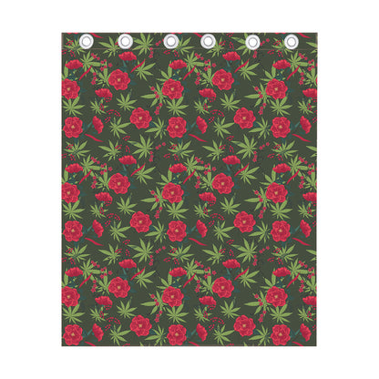 Hemp Leaves And Flowers Pattern Print Curtain