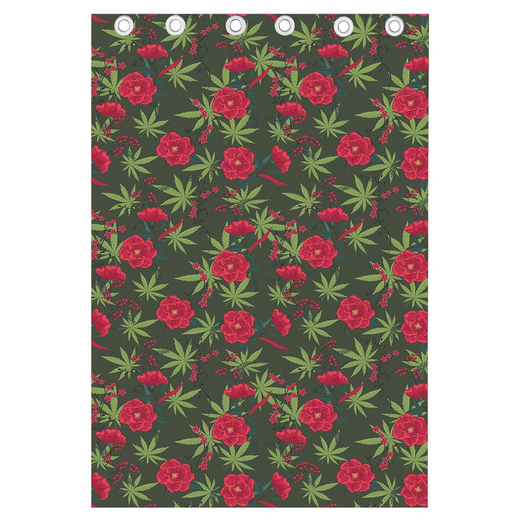 Hemp Leaves And Flowers Pattern Print Curtain