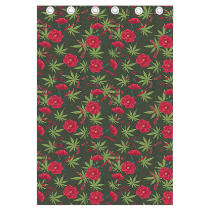 Hemp Leaves And Flowers Pattern Print Curtain