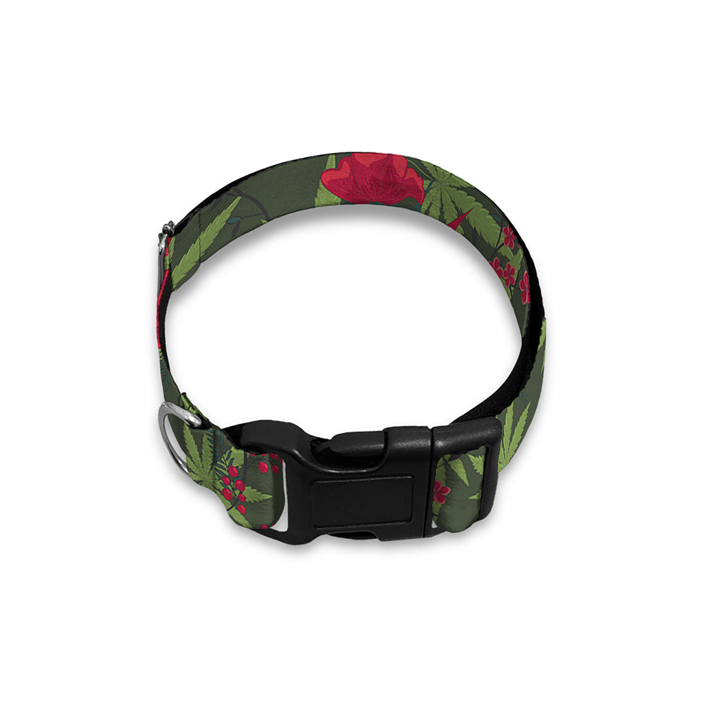 Hemp Leaves And Flowers Pattern Print Dog Collar