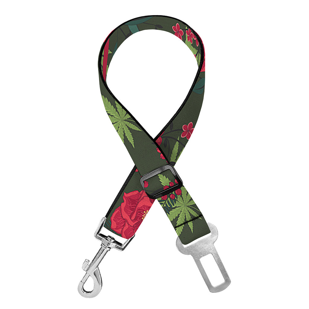 Hemp Leaves And Flowers Pattern Print Dog Seat Belt