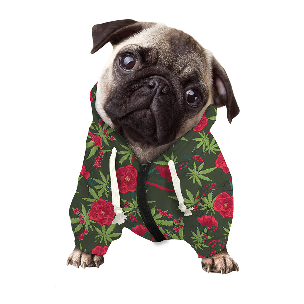Hemp Leaves And Flowers Pattern Print Dog Zip Up Hoodie