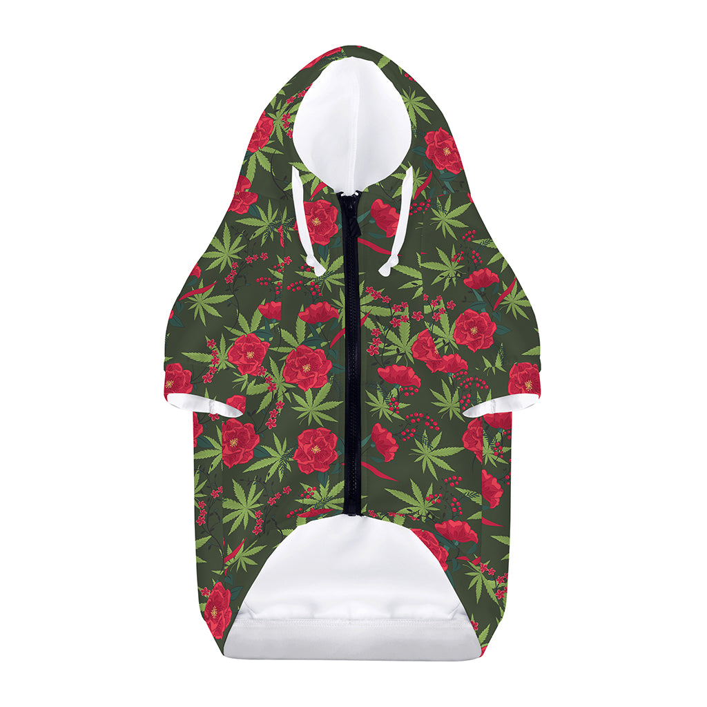 Hemp Leaves And Flowers Pattern Print Dog Zip Up Hoodie