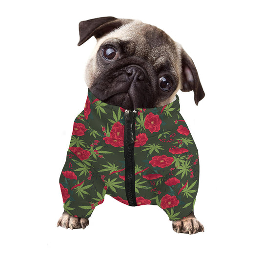 Hemp Leaves And Flowers Pattern Print Dog Zip Up Jacket
