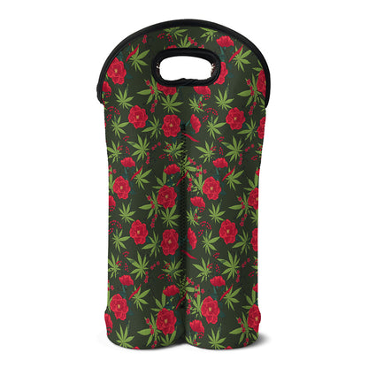 Hemp Leaves And Flowers Pattern Print Double Neoprene Wine Tote