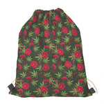 Hemp Leaves And Flowers Pattern Print Drawstring Bag