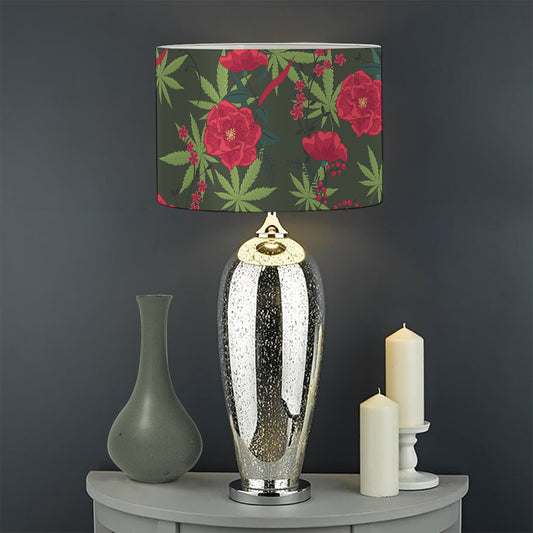 Hemp Leaves And Flowers Pattern Print Drum Lamp Shade