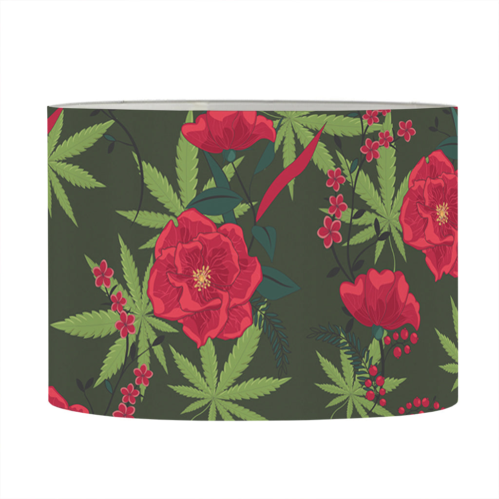 Hemp Leaves And Flowers Pattern Print Drum Lamp Shade