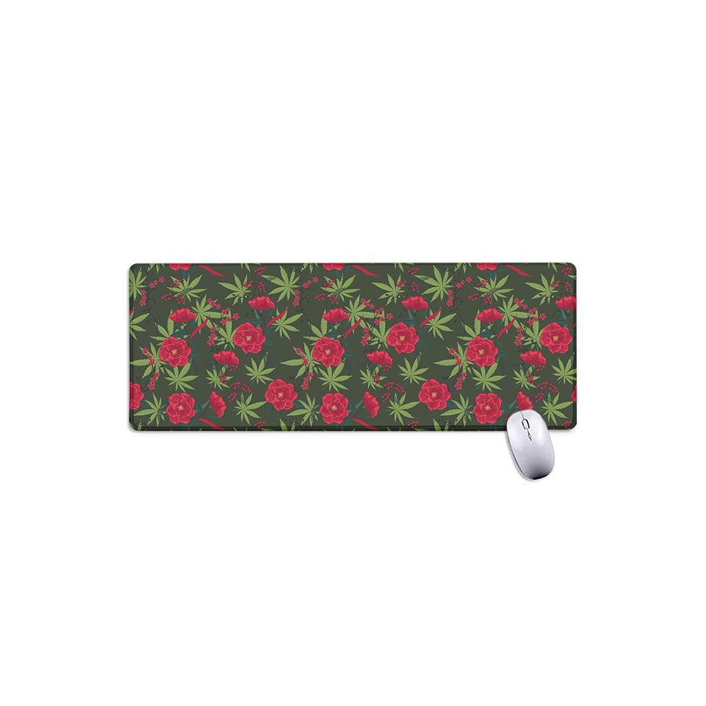 Hemp Leaves And Flowers Pattern Print Extended Mouse Pad
