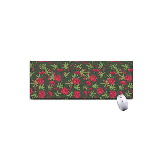 Hemp Leaves And Flowers Pattern Print Extended Mouse Pad
