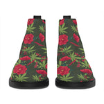 Hemp Leaves And Flowers Pattern Print Flat Ankle Boots