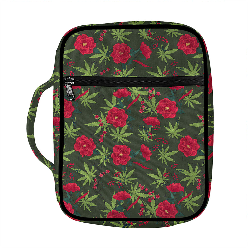 Hemp Leaves And Flowers Pattern Print Front Pocket Bible Bag