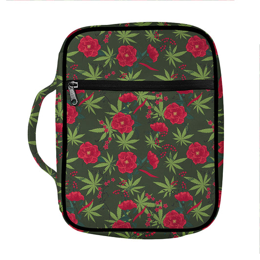 Hemp Leaves And Flowers Pattern Print Front Pocket Bible Bag