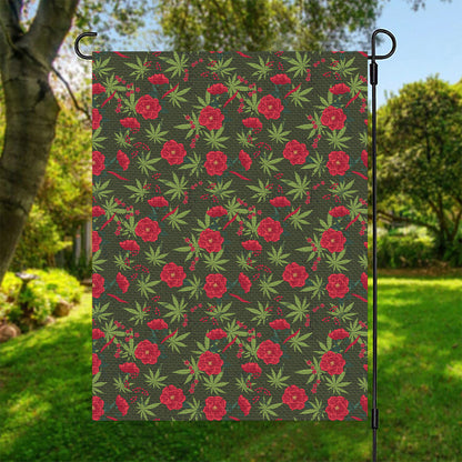 Hemp Leaves And Flowers Pattern Print Garden Flag