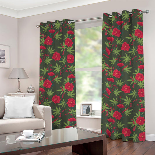 Hemp Leaves And Flowers Pattern Print Grommet Curtains
