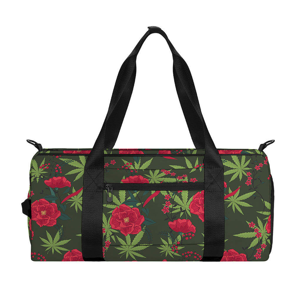 Hemp Leaves And Flowers Pattern Print Gym Bag