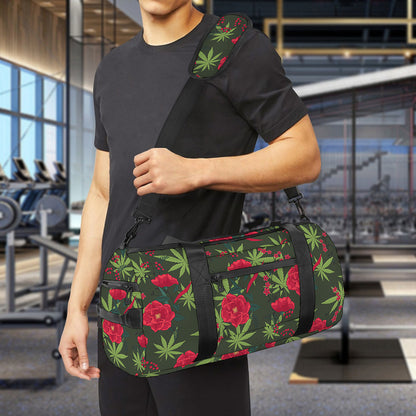 Hemp Leaves And Flowers Pattern Print Gym Bag