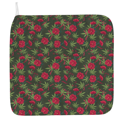 Hemp Leaves And Flowers Pattern Print Hand Towel