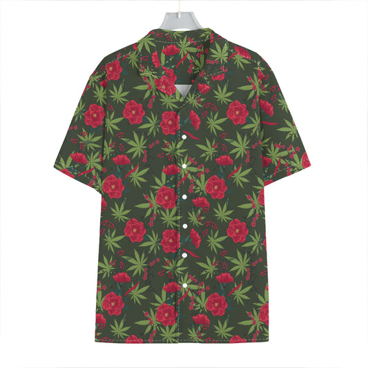 Hemp Leaves And Flowers Pattern Print Hawaiian Shirt