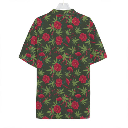 Hemp Leaves And Flowers Pattern Print Hawaiian Shirt