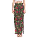 Hemp Leaves And Flowers Pattern Print High Slit Maxi Skirt