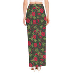 Hemp Leaves And Flowers Pattern Print High Slit Maxi Skirt