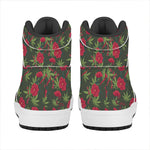 Hemp Leaves And Flowers Pattern Print High Top Leather Sneakers