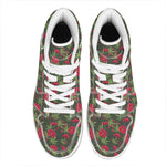 Hemp Leaves And Flowers Pattern Print High Top Leather Sneakers