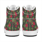 Hemp Leaves And Flowers Pattern Print High Top Leather Sneakers