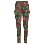 Hemp Leaves And Flowers Pattern Print High-Waisted Pocket Leggings