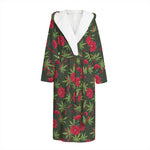Hemp Leaves And Flowers Pattern Print Hooded Bathrobe