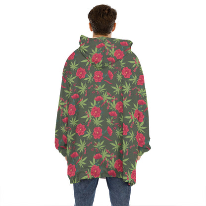 Hemp Leaves And Flowers Pattern Print Hoodie Blanket